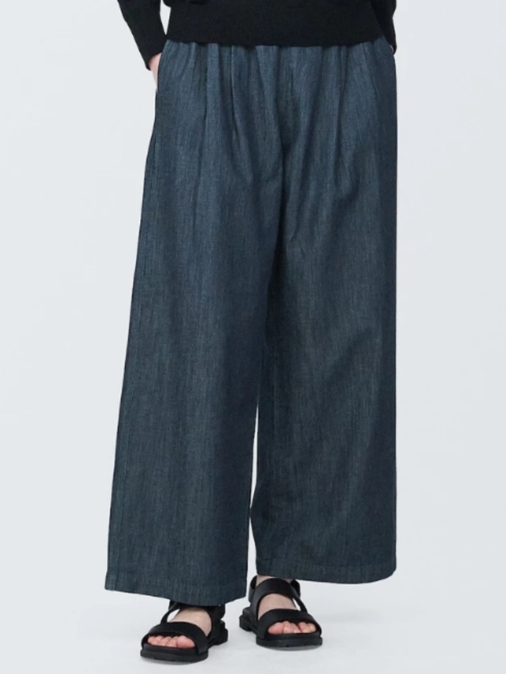 Muji Women’s Cotton Linen Wide-Leg Pull on Pants in Dark Indigo XL Minimalist